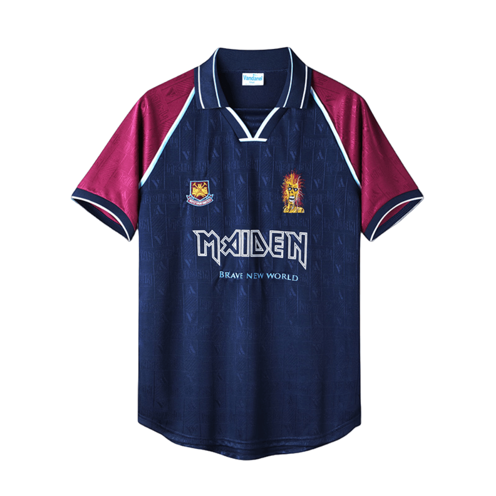 Camisa Futebol Retrô Collab West Ham x Iron Maiden 1999/2001 Torcedor Azul e Vermelha Masculina
