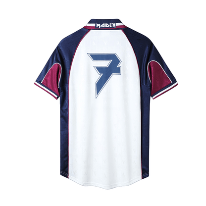 Camisa Futebol Retrô Collab West Ham x Iron Maiden 1999/2001 Torcedor Branca e Azul Masculina
