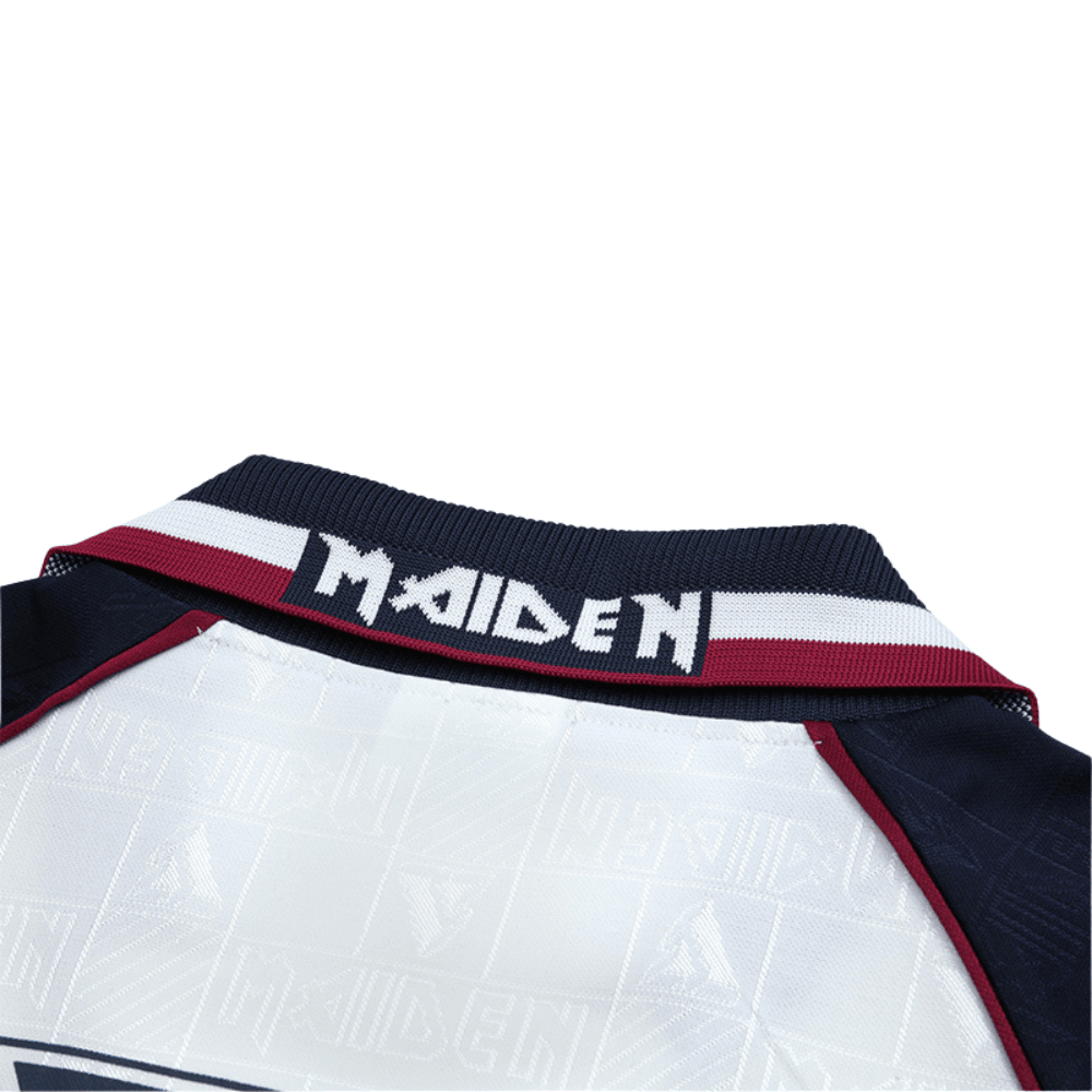 Camisa Futebol Retrô Collab West Ham x Iron Maiden 1999/2001 Torcedor Branca e Azul Masculina