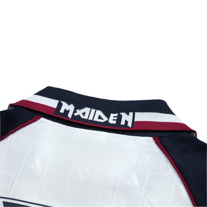 Camisa Futebol Retrô Collab West Ham x Iron Maiden 1999/2001 Torcedor Branca e Azul Masculina