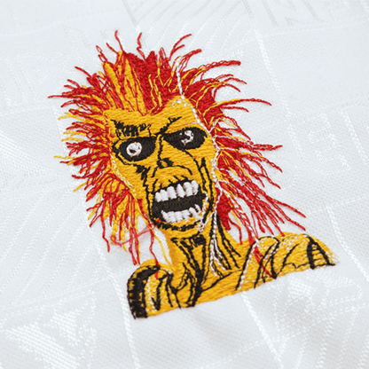 Camisa Futebol Retrô Collab West Ham x Iron Maiden 1999/2001 Torcedor Branca e Azul Masculina